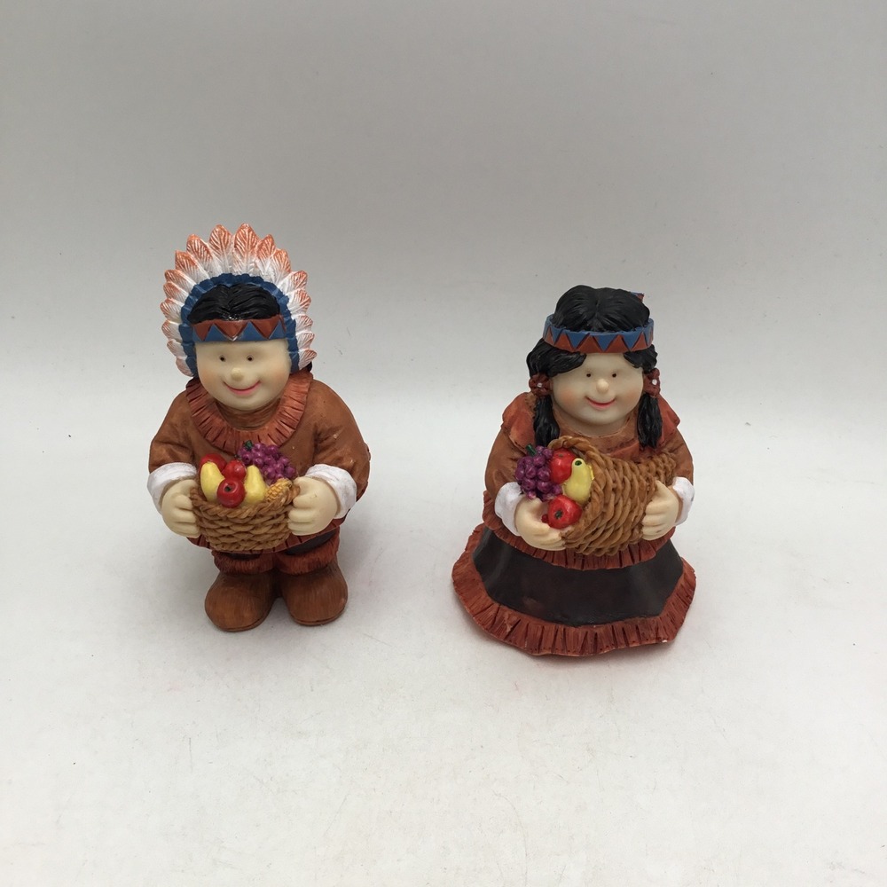 Vintage Thanksgiving Harvest Boy and Girl Resin Figurines Autumn Decor Set of 2